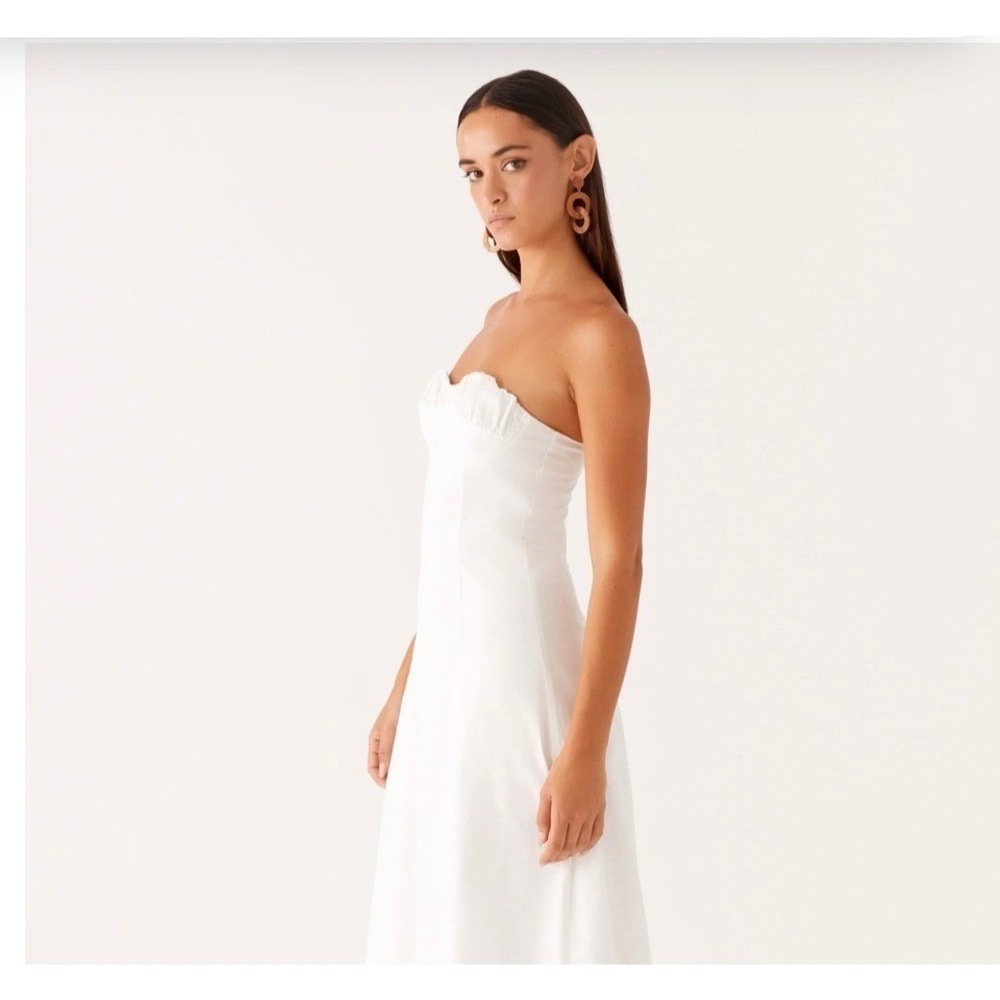 Peppermayo Tayla Linen Maxi Dress Strapless Sweetheart Womens 4 White